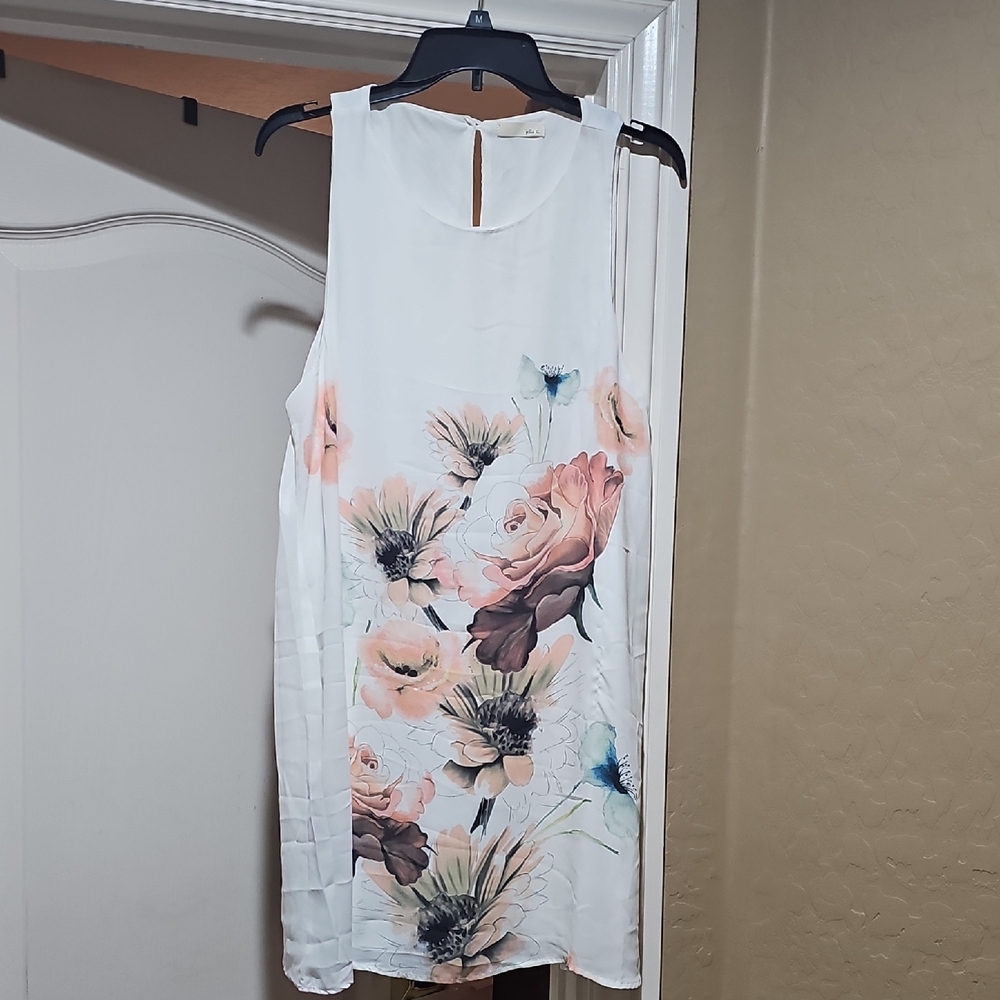 Floral Print Sleeveless Mini Dress - White and Pink